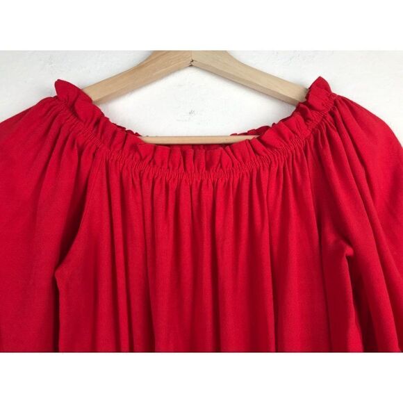 Nic & Jo Red Off-Shoulder Smocked Skirt Dress Size Small - Picture 6 of 11